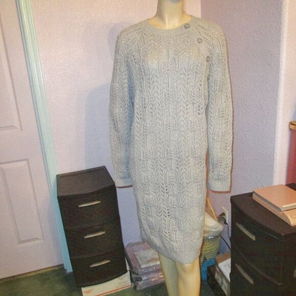 Sundance Leah Mae Sweater Dress Size L Pointelle Knit Oversized Wool Blend Boho - Picture 1 of 10